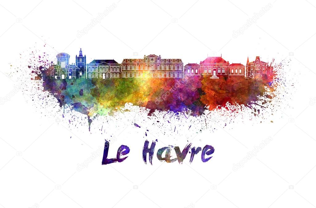 Le Havre skyline in watercolor