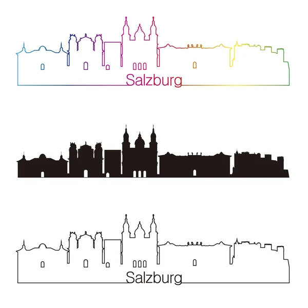 Salzburgo skyline estilo lineal con arco iris — Vector de stock