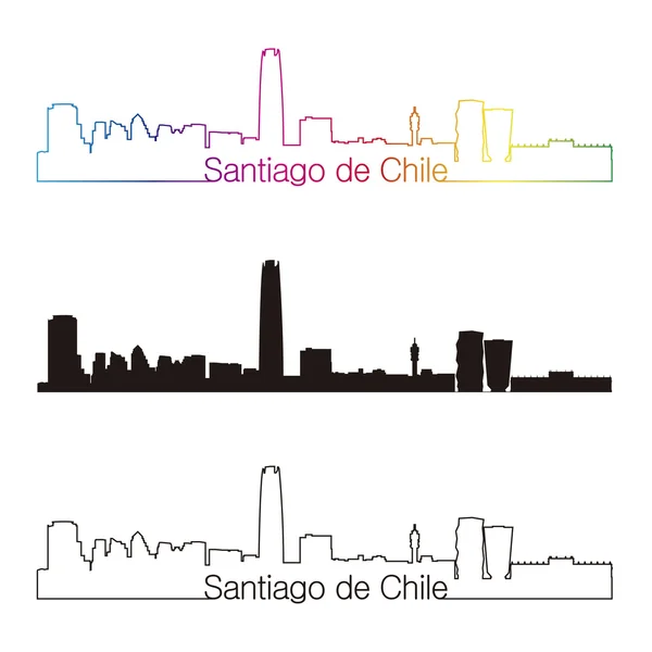 Santiago de Chile skyline lineaire stijl met regenboog — Stockvector