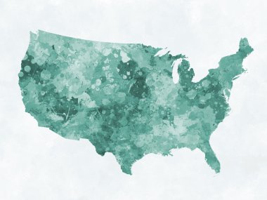 United States map in watercolor green