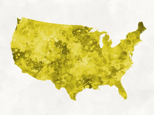 United States map in watercolor yellow — 图库照片