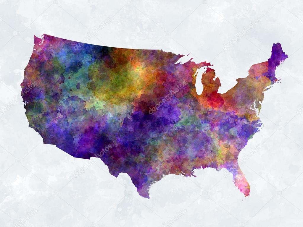 United States map in watercolor