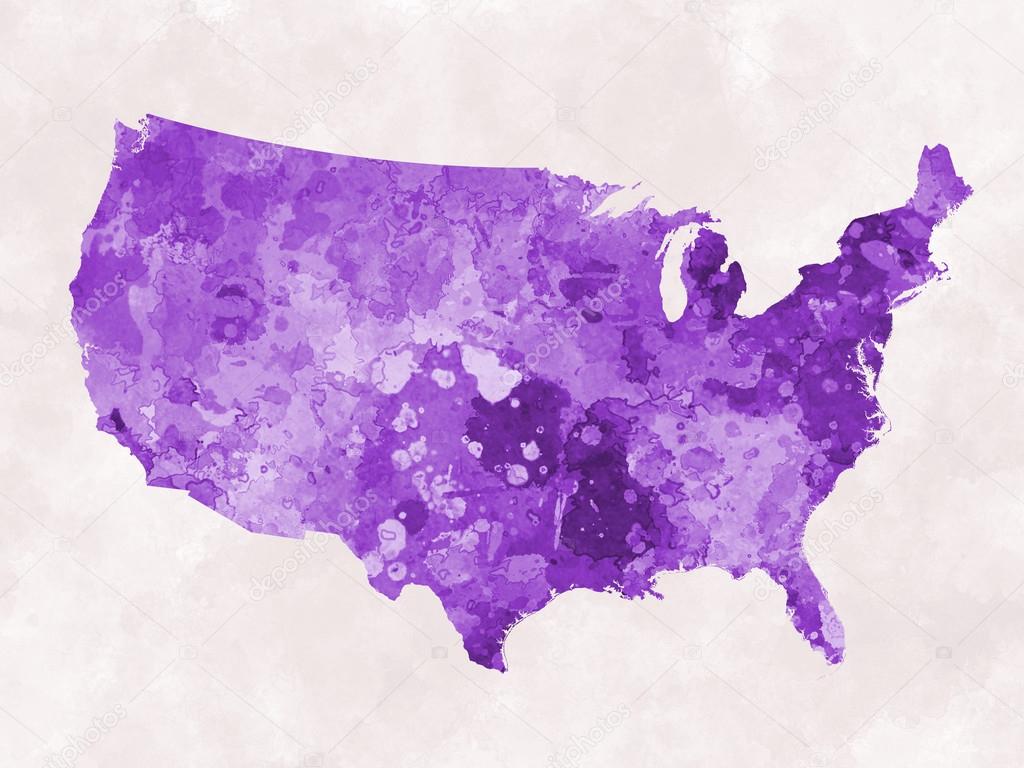 United States map in watercolor purp