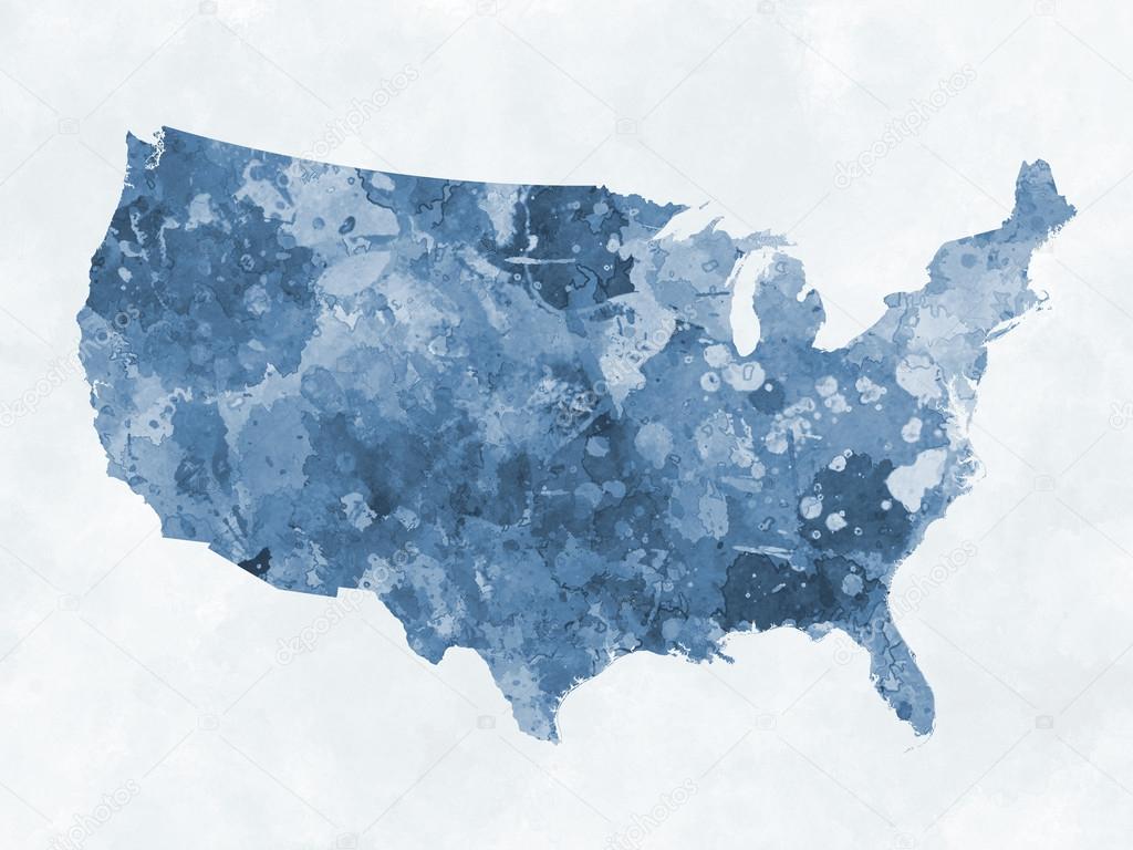 United States map in watercolor blue