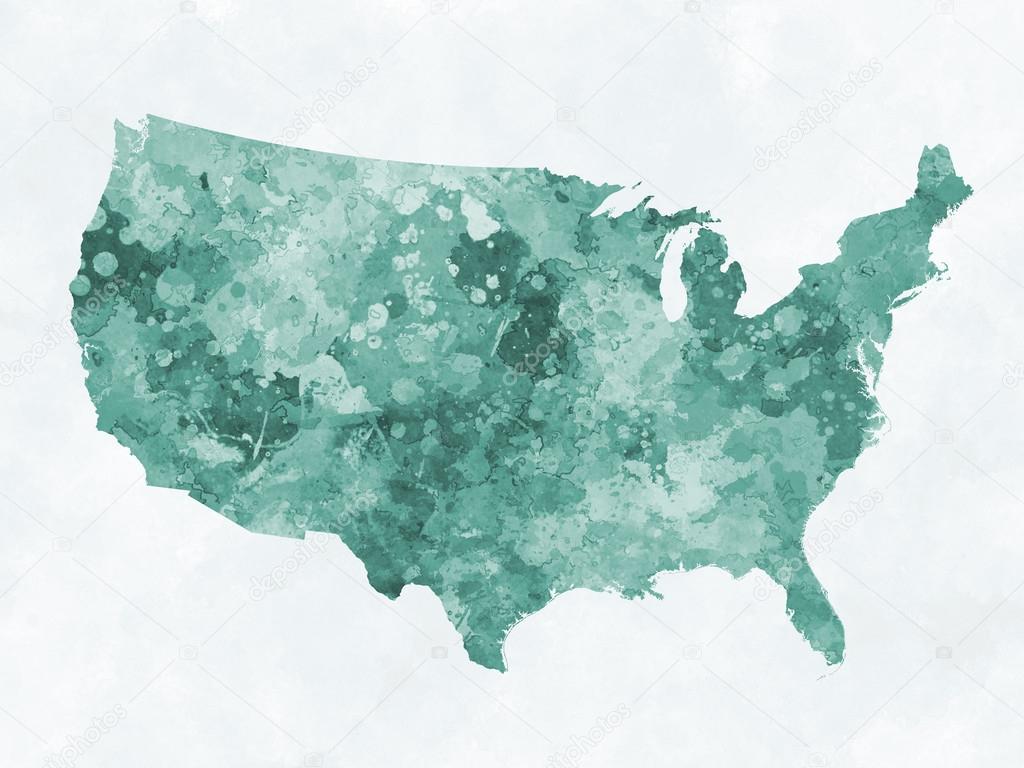 United States map in watercolor green
