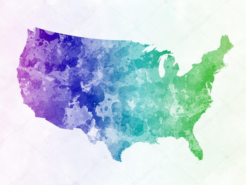 United States map in watercolor