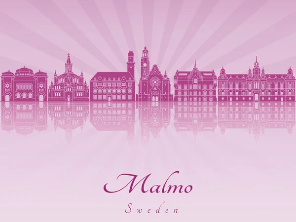 Skyline van Malmö in paarse stralende orchid — Stockvector