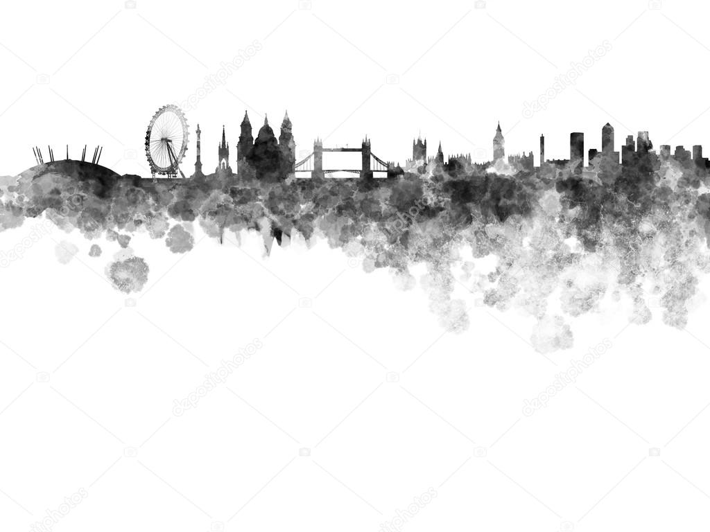 London skyline in black watercolor