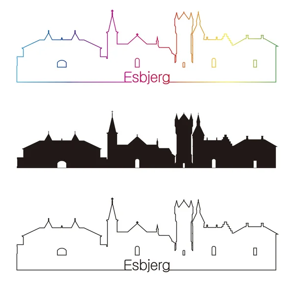 Esbjerg skyline linearer stil mit regenbogen — Stockvektor