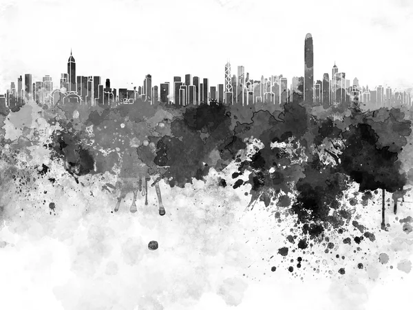Hong Kong panoramę w czarny akwarela — Zdjęcie stockowe