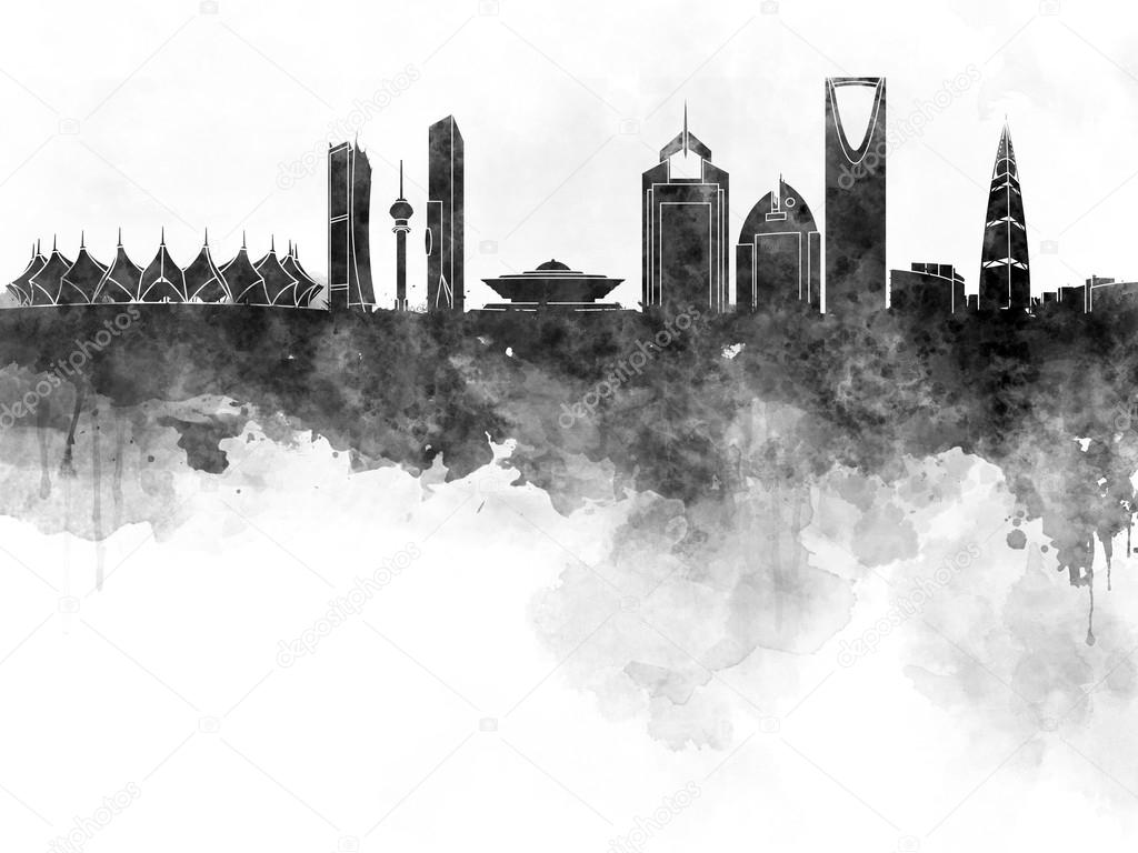 Riyadh skyline in black watercolor