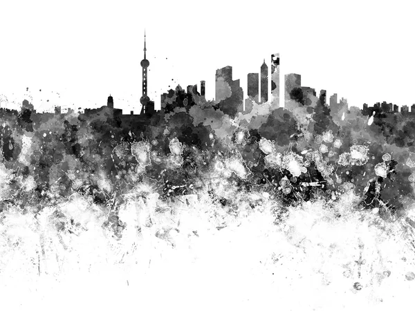 Shanghai Skyline in schwarzer Aquarellfarbe — Stockfoto