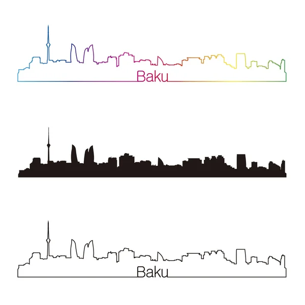 Bakú skyline estilo lineal con arco iris — Vector de stock