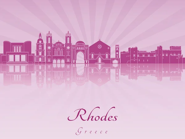 Skyline de Rhodes en orquídea radiante púrpura — Vector de stock