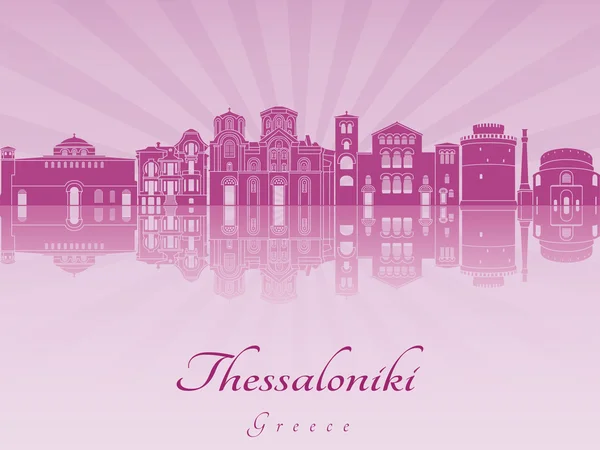 Thessalonique skyline en orchidée rayonnante pourpre — Image vectorielle