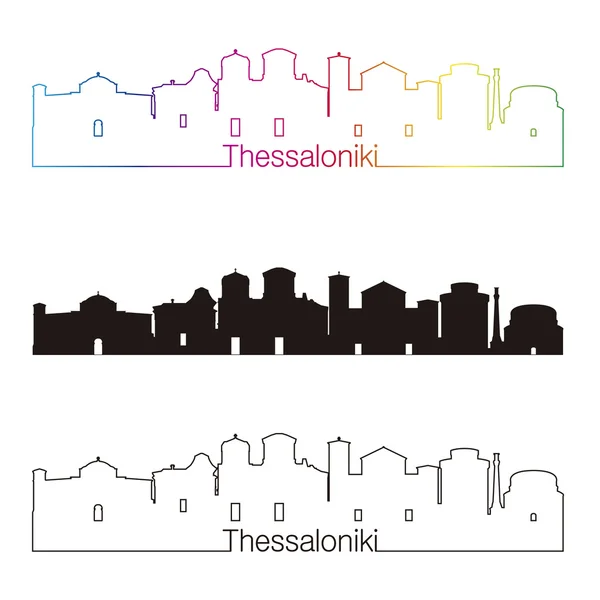 Thessalonique skyline style linéaire avec arc-en-ciel — Image vectorielle