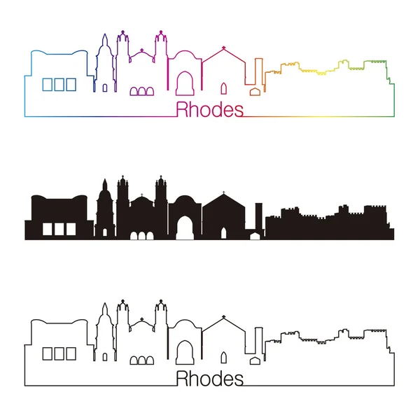 Rhodes skyline linear style with rainbow — Stock Vector