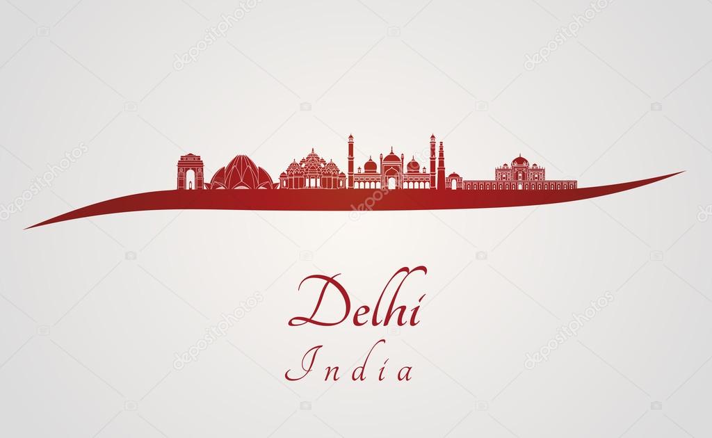 Delhi skyline in red