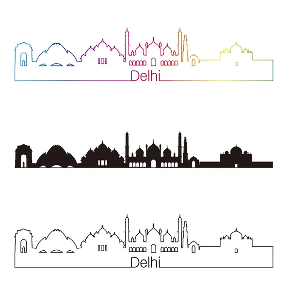 Delhi skyline linearer stil mit regenbogen — Stockvektor