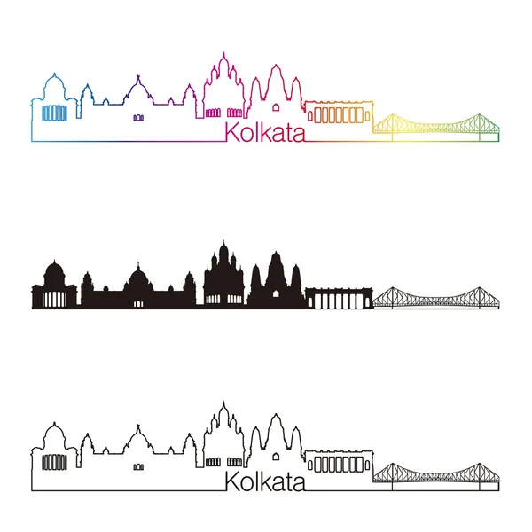 Kolkata skyline linjär stil med regnbåge — Stock vektor