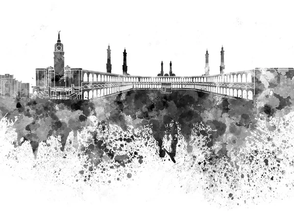 Panoramę miasta Mekka w czarny akwarela — Zdjęcie stockowe