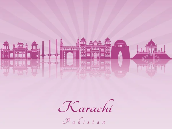 Karatschi-Skyline in violett leuchtender Orchidee — Stockvektor