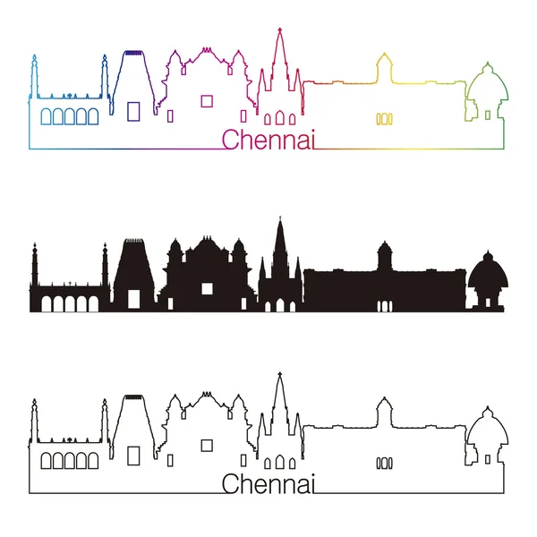 Chennai Panorama lineární styl s duhou — Stockový vektor