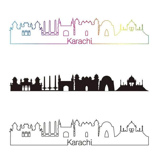 Karatschi Skyline linearen Stil mit Regenbogen — Stockvektor