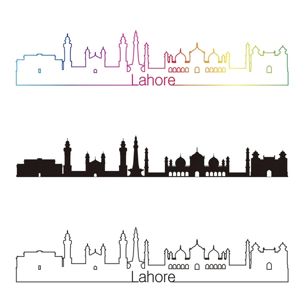 Línea del horizonte de Lahore estilo lineal con arco iris — Vector de stock