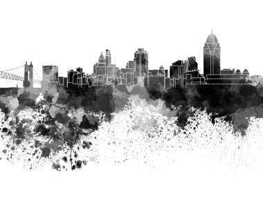 Cincinnati skyline in black watercolor clipart