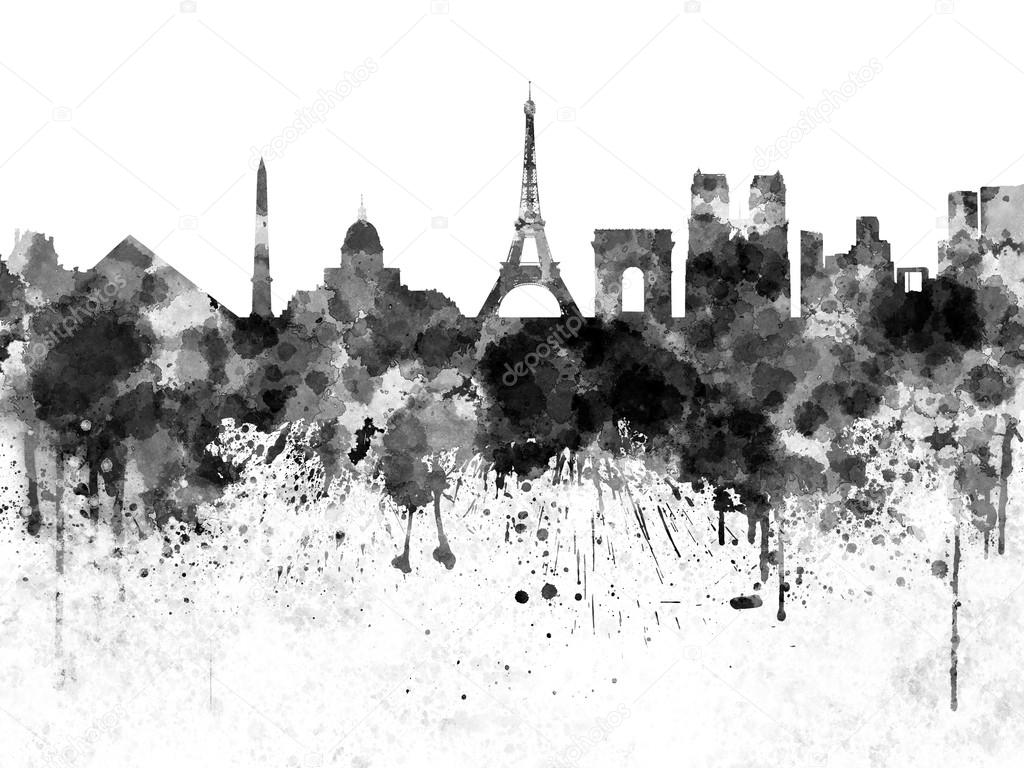 Paris skyline in black watercolor