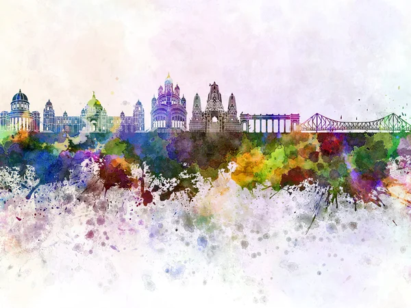Kolkata skyline in watercolor background — Stock Photo, Image