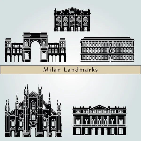 Mailänder Sehenswürdigkeiten und Monumente — Stockvektor