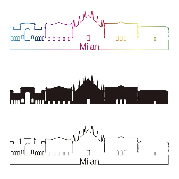 Línea del horizonte de Milán estilo lineal con arco iris — Archivo Imágenes Vectoriales