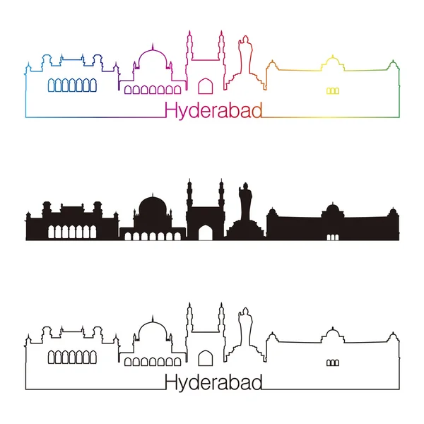 Hyderabad Skyline linearen Stil mit Regenbogen — Stockvektor