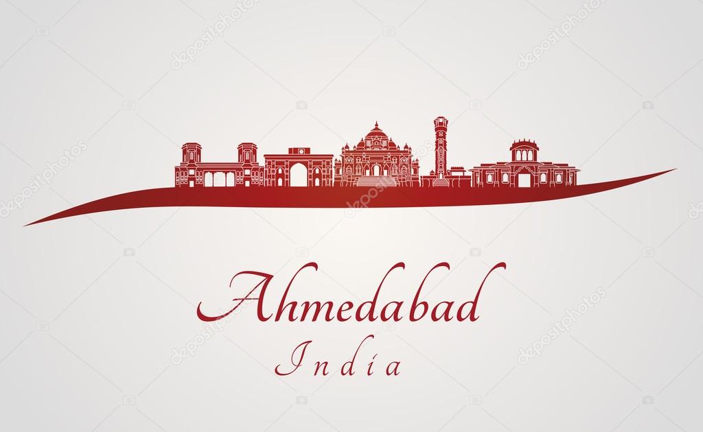 Ahmedabad skyline in red