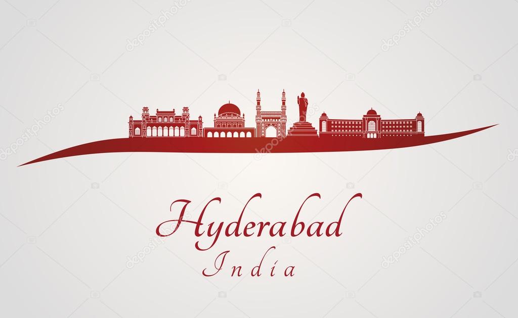 Hyderabad skyline in red