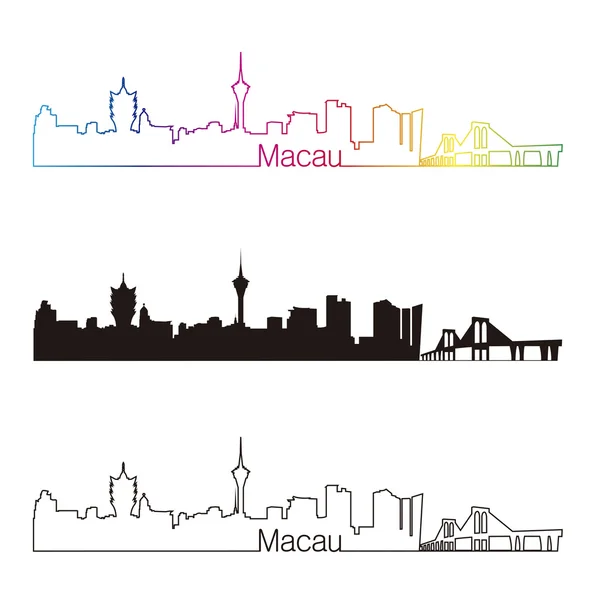 Macao skyline estilo lineal con arco iris — Vector de stock
