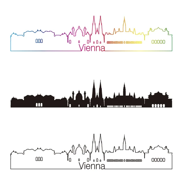 Vienna V2 skyline in stile lineare con arcobaleno — Vettoriale Stock