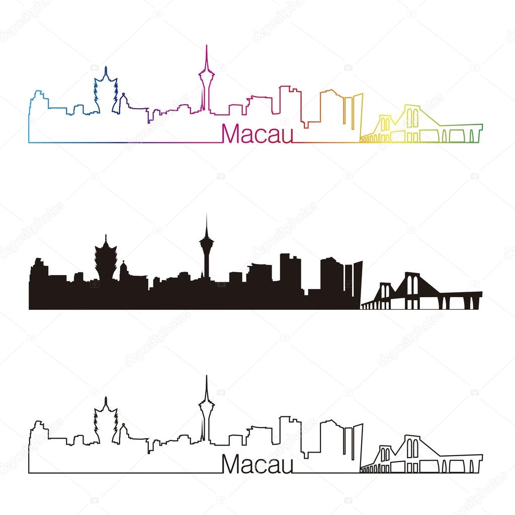 Macau skyline linear style with rainbow