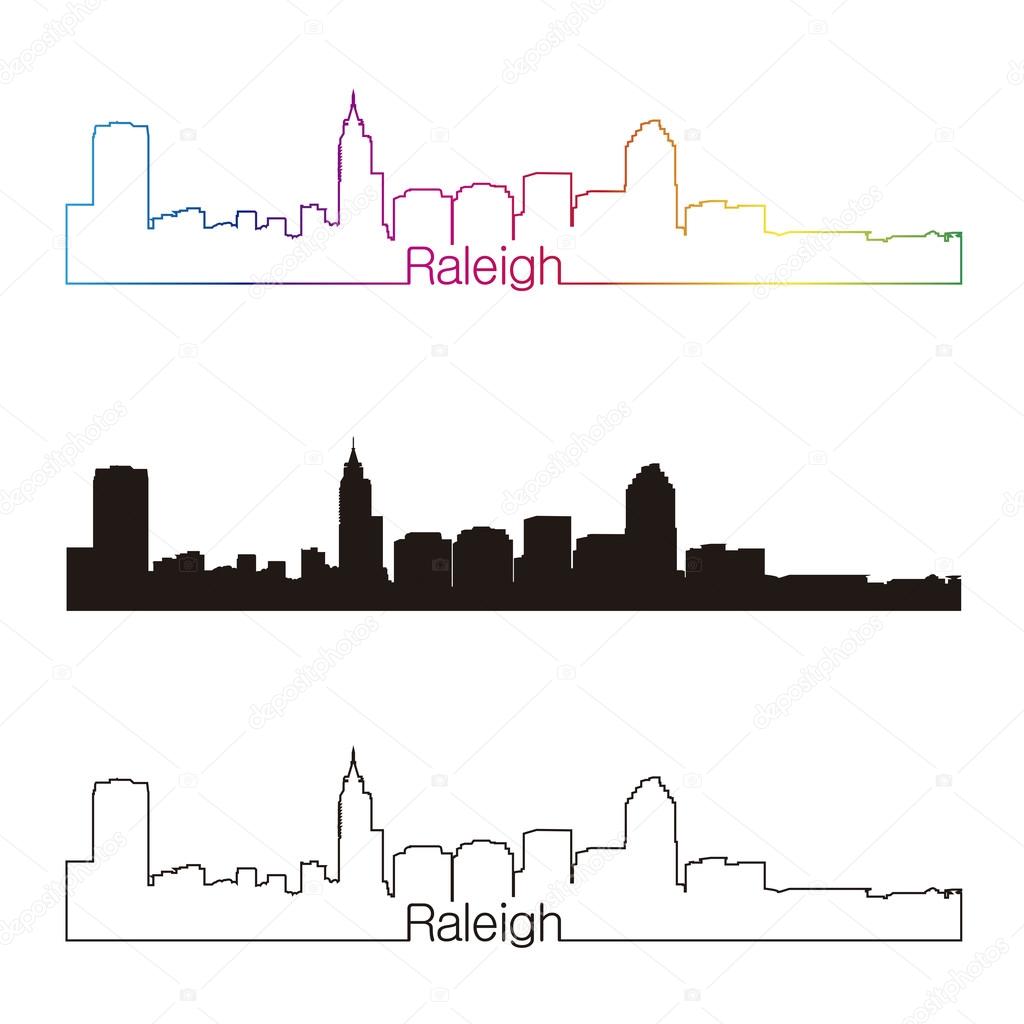 Raleigh skyline linear style with rainbow