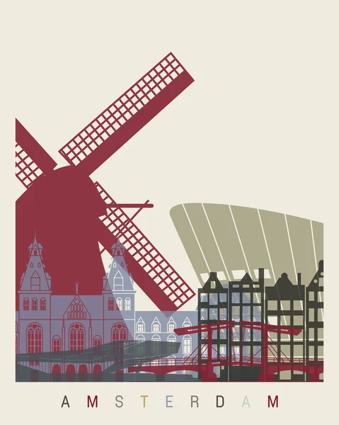 Cartaz de skyline de Amesterdão — Vetor de Stock