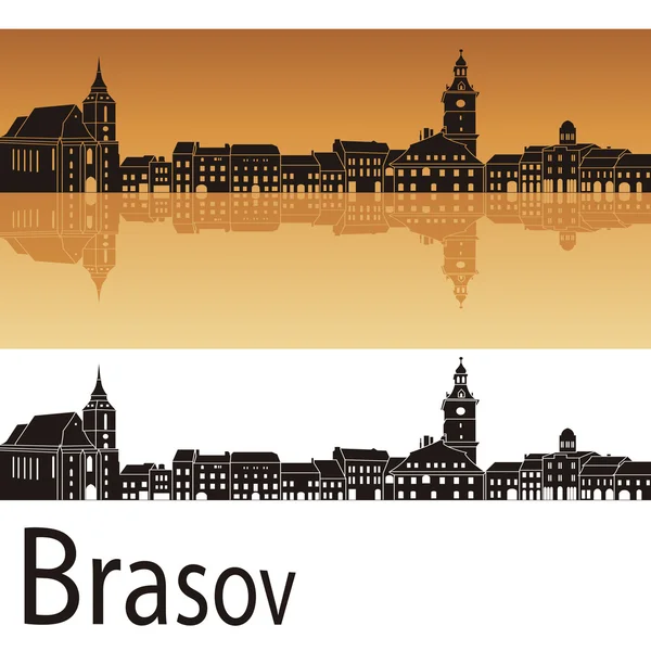 Skyline Brasov en fondo naranja — Vector de stock