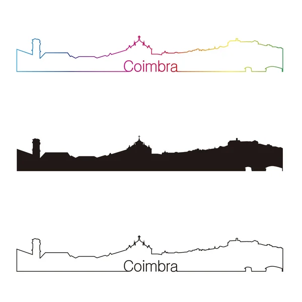 Coimbra skyline estilo lineal con arco iris — Vector de stock
