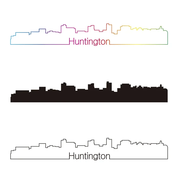 Huntington skyline lineaire stijl met regenboog — Stockvector