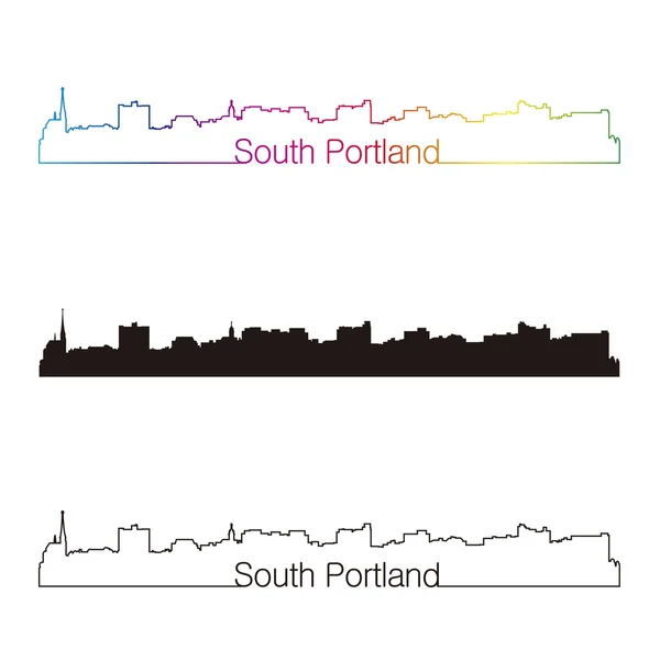 South Portland skyline estilo lineal con arco iris — Vector de stock