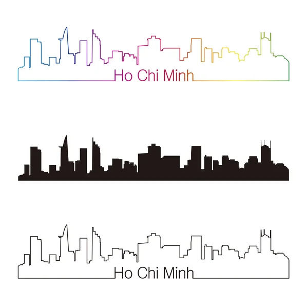 Ho Chi Minh skyline estilo lineal con arco iris — Vector de stock