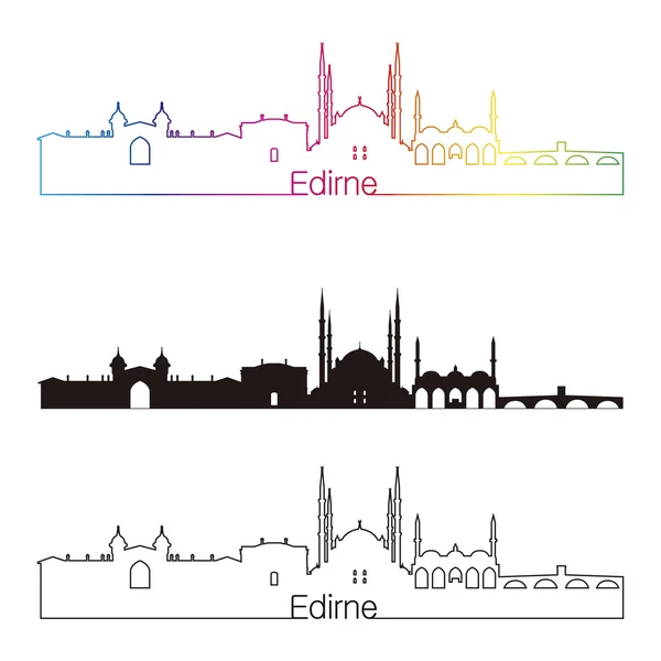 Edirne skyline estilo linear com arco-íris —  Vetores de Stock