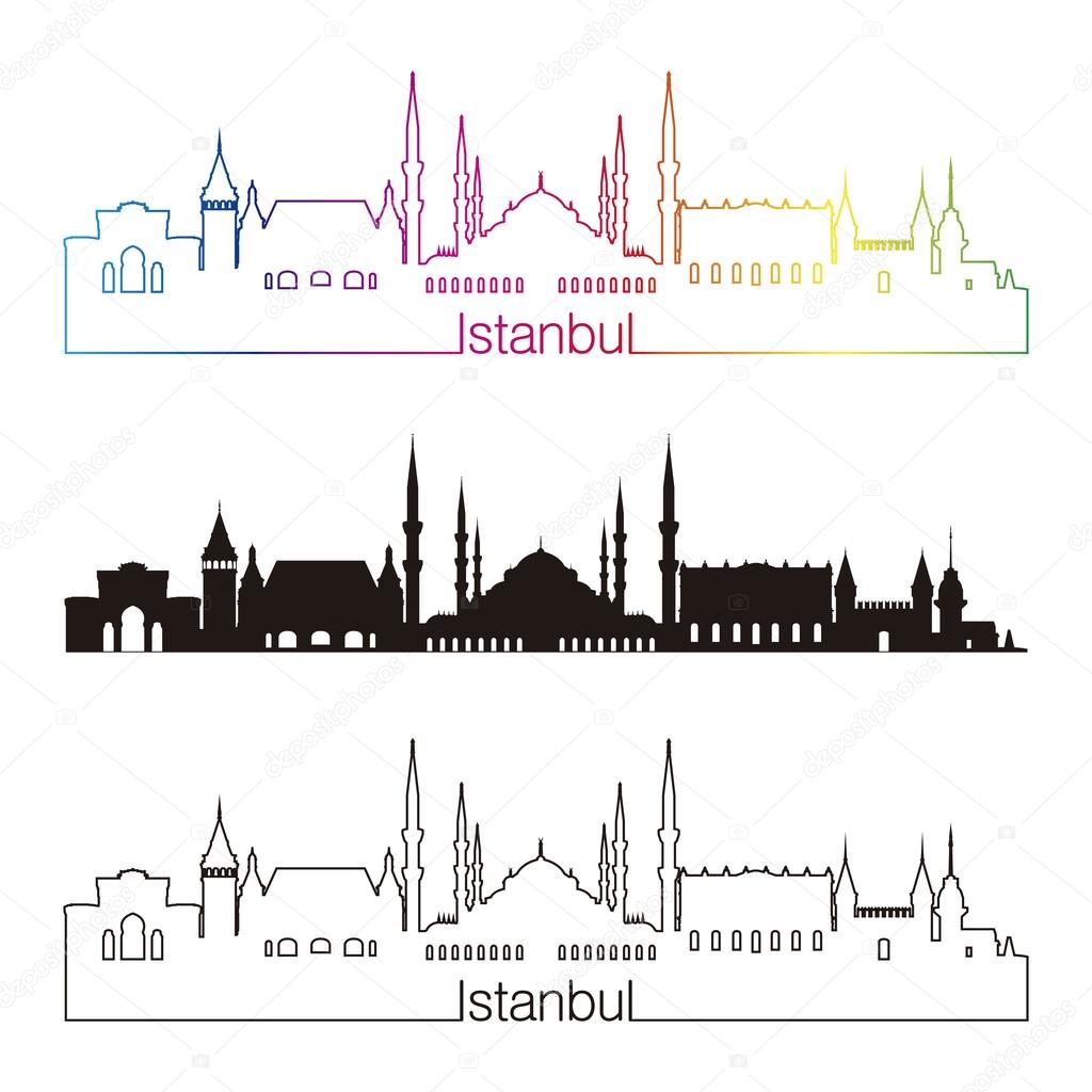 Istanbul skyline linear style with rainbow