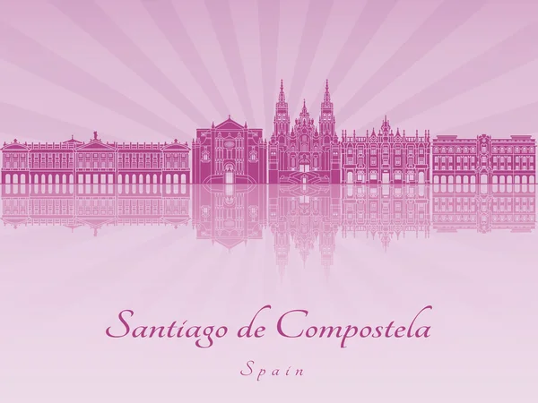 Skyline Santiago de Compostela in orchidea radiante viola — Vettoriale Stock